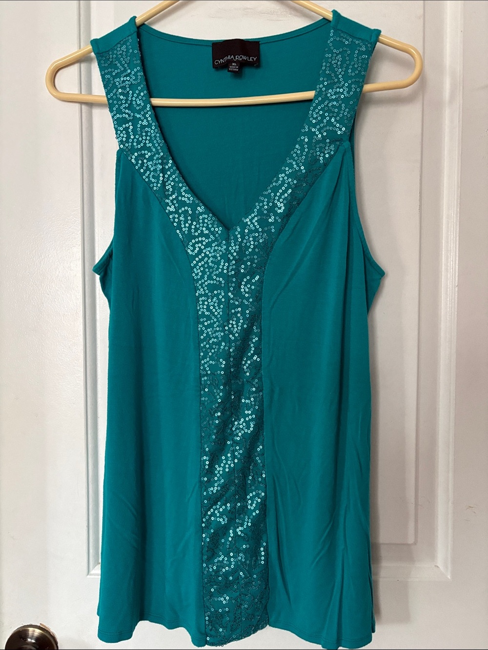 Chaus Teal Sequin V-Neck Tank top tunic